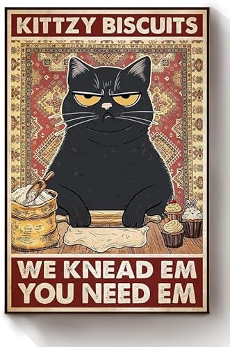 Vintage Kittzy Biscuits We Knead Em You Need Em Retro Metall-Blechschild Vintage Aluminiumschild für Zuhause, Kaffee, Wanddekoration, 30,5 x 20,3 cm von EBVUOZ