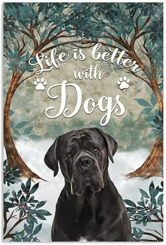 Vintage Life Is Better With Dogs Retro-Metall-Blechschilder, Vintage-Aluminiumschild für Zuhause, Zimmer, Metalldekoration, 30,5 x 20,3 cm von EBVUOZ