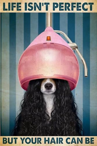 Vintage Life Isn't Perfect But Your Hair Can Be Beauty Salon Vintage Aluminium-Blechschild für Zuhause, Kaffee, 30,5 x 20,3 cm von EBVUOZ