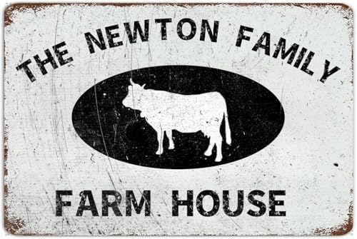 Vintage Metallschild The Newton Family Farm House Blechschild Aluminiumschild Weihnachtsdekoration Retro Wanddekoration für Zuhause Kaffee Bar 15,2 x 20,3 cm von EBVUOZ