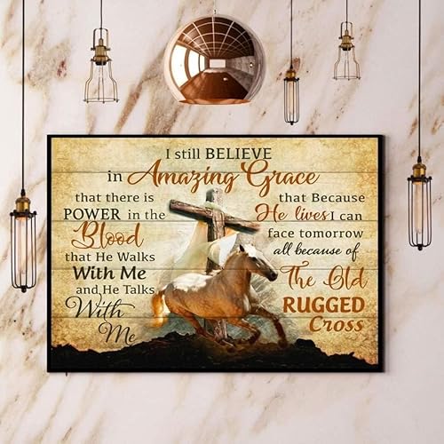 Vintage Pferd I Still Believe Amazing Grace Retro Metall-Blechschild Vintage Aluminiumschild für Heimdekoration Zimmer Metalldekor 30,5 x 20,3 cm von EBVUOZ