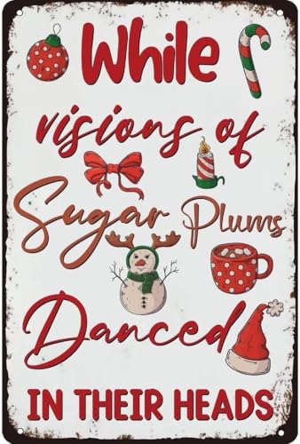 Weihnachtsschild "While Visions Of Sugar Plums Danced In Their Heads", Metall-Blechschild für Bauernhaus, Café, Bar, Retro-Dekor, Geschenk für Damen und Herren, 30,5 x 20,3 cm, Blechschild von EBVUOZ