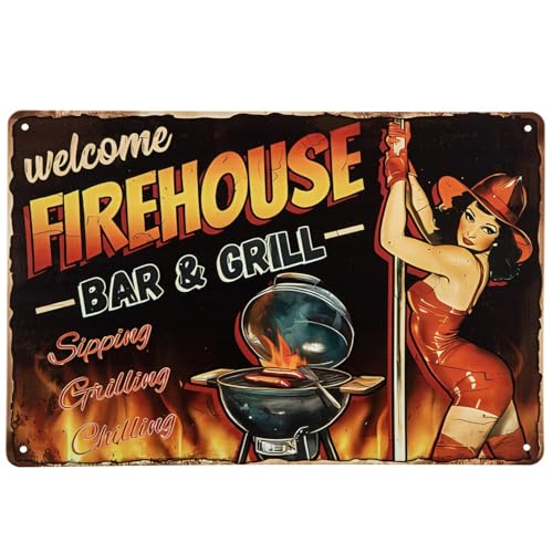 Welcome Firehouse Bar Girll Vintage Funny Home Decor Blechschild Retro Metall Bar Pub Poster 30,5 x 20,3 cm von EBVUOZ