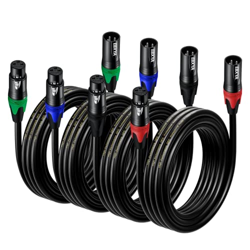 EBXYA XLR-Kabel Mikrofonkabel 3M 4Pack 3-poliges symmetrisches XLR-Kabel Stecker auf Buchse DMX-Kabel Mehrfarbiges Mikrofon-Patchkabel von EBXYA