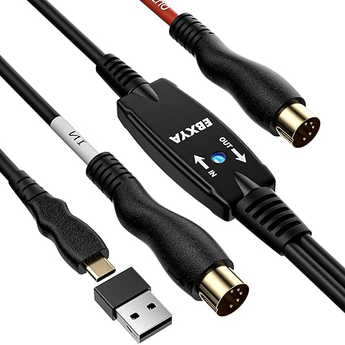 EBXYA Type-C MIDI Kabel auf 5-pin-MIDI-Schnittstelle 2M MIDI-In-Out-Konverter-Tastatur für PC/MAC/Laptop für Musikverarbeitung und Aufnahme von Tracks mit Windows/Mac von EBXYA