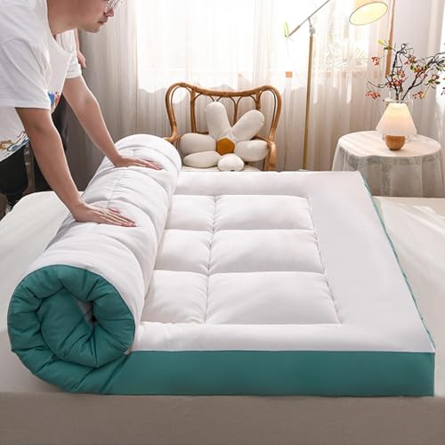 Bodenmatratze, Faltbare Rollmatte Japanische Futon-Matratzenauflage, 10 cm, Mehrfarbig, mehrere Größen(White+Green,200 * 220) von EBZFASO