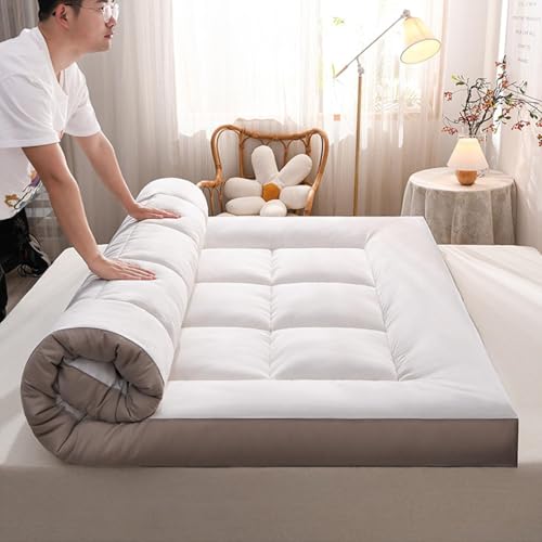 Bodenmatratze, Faltbare Rollmatte Japanische Futon-Matratzenauflage, 10 cm, Mehrfarbig, mehrere Größen(White+Grey,120 * 200cm) von EBZFASO