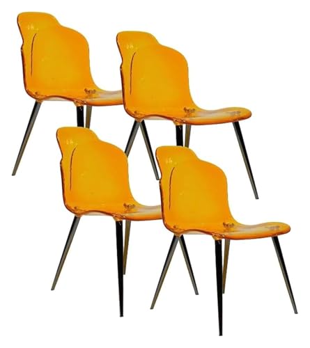 EBZFASO Esszimmer- und Küchenstühle Esszimmerstühle aus Acryl, transparent, stapelbar, 48 x 58 x 82 cm, klar, bernsteinfarben, blau, 1er-, 2er- oder 4er-Pack(Orange-4pcs) von EBZFASO
