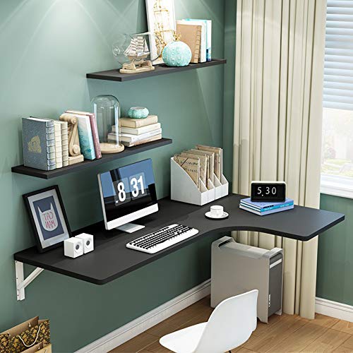 EBZFASO Schwimmender Wandklapptisch Wandmontierter Klapptisch aus Massivholz mit schwebendem Regal(Black,90 * 60 * 40cm/35 * 24 * 16in) von EBZFASO