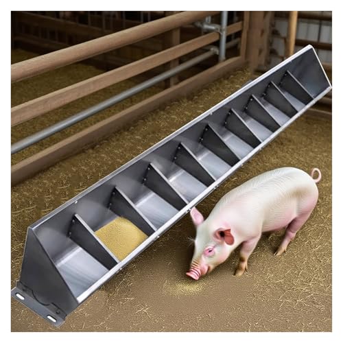 Hochleistungsfutterautomaten für landwirtschaftlic Edelstahl-Viehfütterungstrog mit Teiler 2,5–10 Gallonen mehrere Größen(78.7x7.5x10.2in/10bit) von EBZFASO