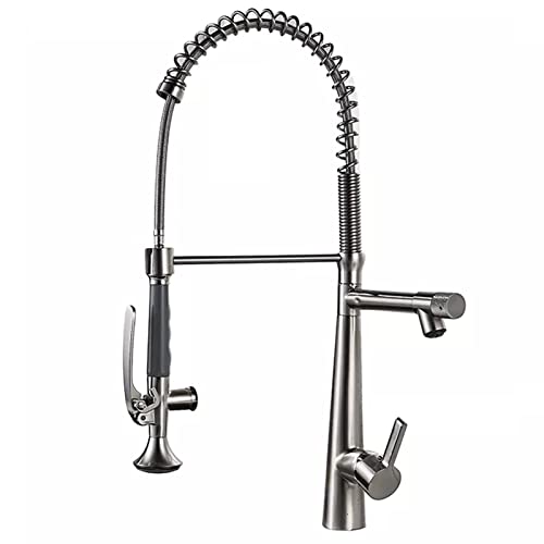 Küchenarmatur Pull Out Küchenarmatur 360 Schwenkbar Pull Down Sprayer Messing Einhandgriff Schwarz Gebürstet(Brushed) von EBZFASO