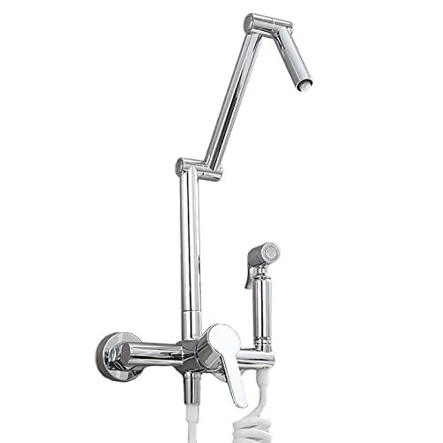Küchenarmatur Wandhalterung Topffüller Wasserhahn Faltbare Schwenkarm Spritzpistole 2-Loch Einzelgriff(Chrome) von EBZFASO