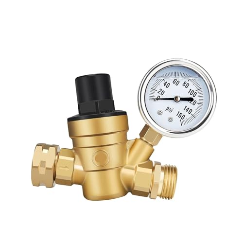 Ventil-Wasserdruckminderer-Manometer, DN20 3/4 zoll RV Messing Wasser Druckregler Mit Manometer Und Filter Gelb Einstellbar von EBZFASO