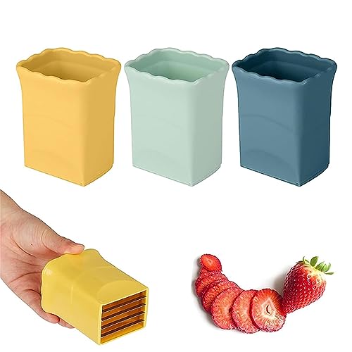 Cup Slicer Obst, 3 Stück Edelstahl Obst- Und Gemüseschneider, Mini-Slicer, Multifunktions-Erdbeer-Bananenschneider, Eierschneider Handheld, Küchenhelfer Für Salat Machen von EBbels