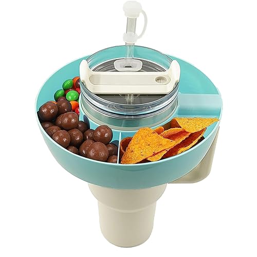 EBbels Snackschale Für 40 Oz Trinkbecher, Snackring Für Becher, Silikon Snackbehälter Für Trinkbecher Mit Griff, Snack Ringtablett Behälter Mit 4 Wiederverwendbaren Fächern (Blau) von EBbels
