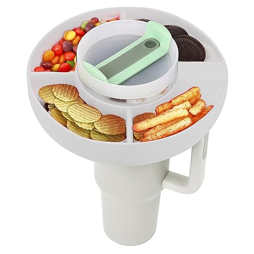 EBbels Snackschale Für 40 Oz Trinkbecher, Snackring Für Becher, Silikon Snackbehälter Für Trinkbecher Mit Griff, Snack Ringtablett Behälter Mit 4 Wiederverwendbaren Fächern (Weiß) von EBbels