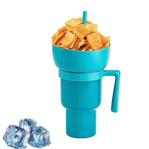 EBbels Stadionbecher Mit Snackschale, Snackbecher Mit Deckel Und Strohhalm, 2-in-1-Snack- Und Getränkebecher, Auslaufsicherer Snackbecher Für Kino, Ausflug, Zuhause (Dunkelblau) von EBbels