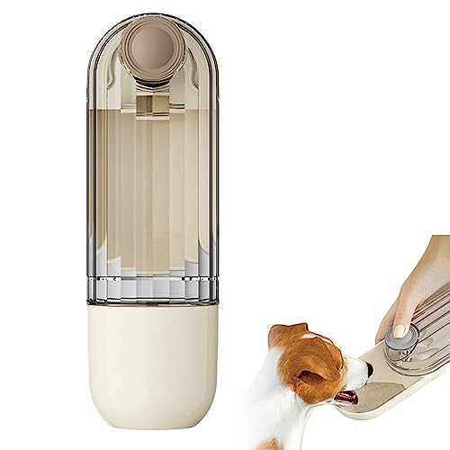 EBbels Wasserflasche Für Hunde, 300ml Tragbare Haustier Wasserflasche Hund Mit 100ml Futterspender, Auslaufsicher Travel Reise Trinkflasche Wasserspender (Beige) von EBbels