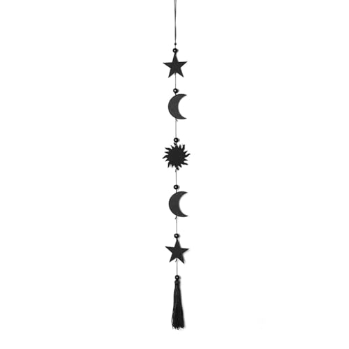 EBbels Mondphasen Girlande Wandbehang, Handgefertigte Mondphasen Boho Dekoration, Hölz Stern Sonnen Wanddekorationen Mit Metallketten, Wandanhänger Für Yoga, Meditation (Stern) von EBbels