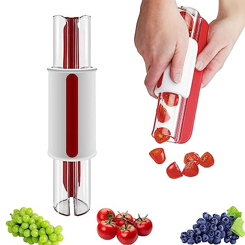 EBbels Obstschneider, Tomaten-Traubenschneider, Manueller Obst-Gemüseschneider, Multifunktionale Kreatives Küchenwerkzeug Obst Gemüse Shredder Für Kirschtomaten-Fruchtsalat (Rot) von EBbels