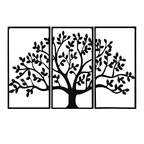 ECBETCR Wanddeko, 3 Paneele Stammbaum-Metall-Wanddekoration, Baum des Lebens, Metall-Wandkunst, 3D-Wandkunst, Moderne Dekoration, für Zuhause, Schlafzimmer, Wohnzimmer, Schwarz, groß von ECBETCR