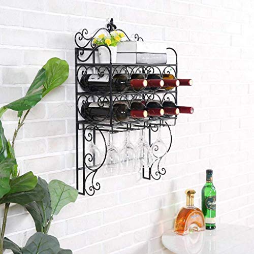 Weinregal, Weinständer Metall hängende Wand Sektgläser Weingläser Glashalter, passend für 8 Weinflaschen und 8 Tassen Gläser (Farbe: schwarz) von ECBETCR
