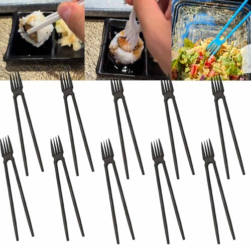 3D-gedruckte 2-in-1-Essstäbchen, Wiederverwendbare Stäbchen Und Gabel In Einem, Essstäbchen-Kombination Mit Gabelspitze, Vielseitiges, Leichtes, Tragbares Esswerkzeug, Einfaches Essen(Black*10) von ECBLI