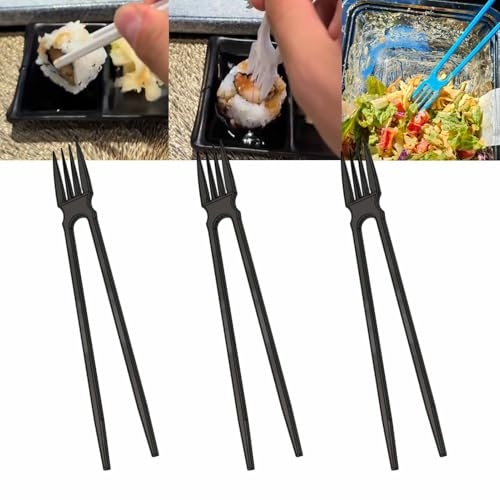 3D-gedruckte 2-in-1-Essstäbchen, Wiederverwendbare Stäbchen Und Gabel In Einem, Essstäbchen-Kombination Mit Gabelspitze, Vielseitiges, Leichtes, Tragbares Esswerkzeug, Einfaches Essen(Black*3) von ECBLI