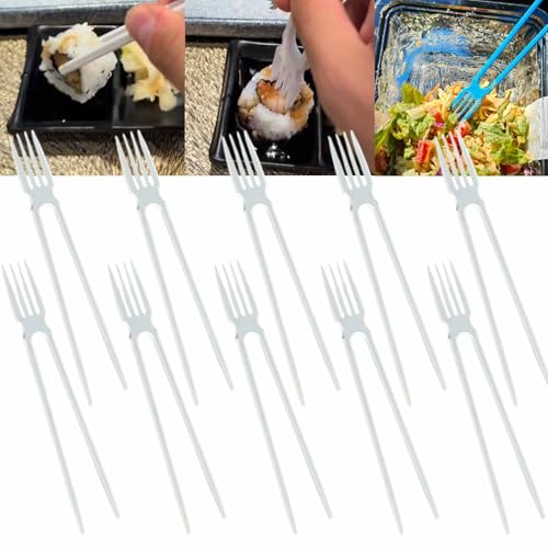 3D-gedruckte 2-in-1-Essstäbchen, Wiederverwendbare Stäbchen Und Gabel In Einem, Essstäbchen-Kombination Mit Gabelspitze, Vielseitiges, Leichtes, Tragbares Esswerkzeug, Einfaches Essen(White*10) von ECBLI