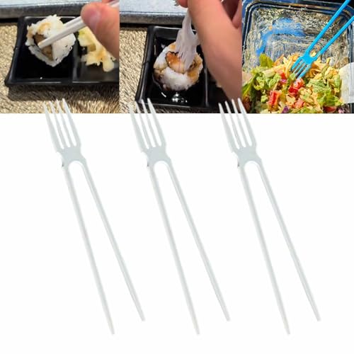 3D-gedruckte 2-in-1-Essstäbchen, Wiederverwendbare Stäbchen Und Gabel In Einem, Essstäbchen-Kombination Mit Gabelspitze, Vielseitiges, Leichtes, Tragbares Esswerkzeug, Einfaches Essen(White*3) von ECBLI