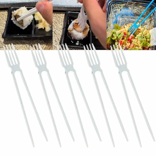 3D-gedruckte 2-in-1-Essstäbchen, Wiederverwendbare Stäbchen Und Gabel In Einem, Essstäbchen-Kombination Mit Gabelspitze, Vielseitiges, Leichtes, Tragbares Esswerkzeug, Einfaches Essen(White*5) von ECBLI