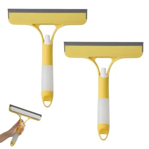 ECBLI 3 in 1 Window Cleaning Scraper, Mirror Squeegee and Scrubber with Spray, Spray Windowsqueegee Cleaner Tool with Spraybottle, for Windows, Walls, Car Windshields, Bathrooms, Kitchens(Yellow) von ECBLI
