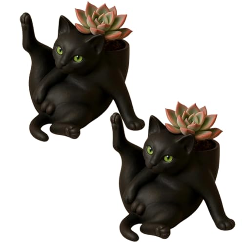 ECBLI Fun Grooming Cat Planter, Ceramic Cat Planter Pot for Succulents & Cactus, Compact Indoor Plant Planter for Office Desk or Home Decor, Perfect for Plant Lovers & Enthusiasts(2pcs) von ECBLI