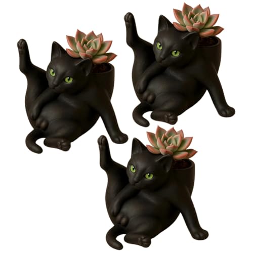 ECBLI Fun Grooming Cat Planter, Ceramic Cat Planter Pot for Succulents & Cactus, Compact Indoor Plant Planter for Office Desk or Home Decor, Perfect for Plant Lovers & Enthusiasts(3pcs) von ECBLI