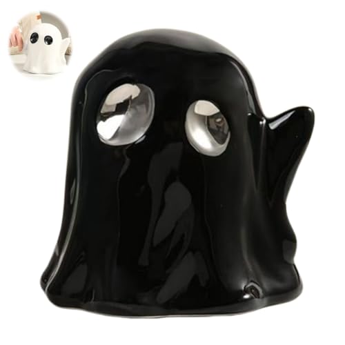 ECBLI Ghost Ceramic Tissue Holder, Halloween Paper Towel Holder Home Decor Cute Funny Ghosts Tissue Box Cover for Office, Bathroom Vanity, Bedroom Dressers, Night Stands, Desks and Tables(Schwarz) von ECBLI