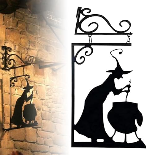 ECBLI Halloween-Hexenkessel-Silhouette, Wanddekoration, Eiserner Hexenkessel, Hängende Wandkunst Für Den Garten, Halloween-Dekorationen Für Hof, Party, Tür, Fenster(1pc) von ECBLI