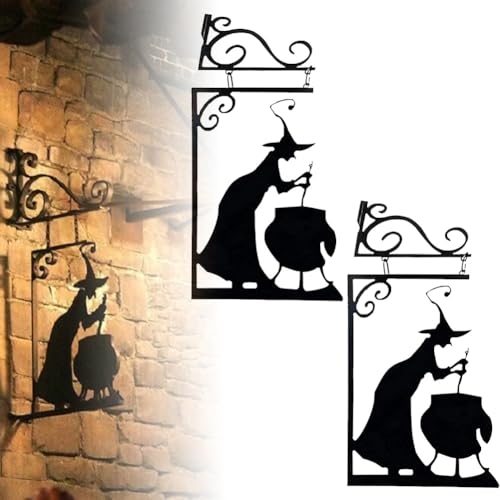 ECBLI Halloween-Hexenkessel-Silhouette, Wanddekoration, Eiserner Hexenkessel, Hängende Wandkunst Für Den Garten, Halloween-Dekorationen Für Hof, Party, Tür, Fenster(2pcs) von ECBLI