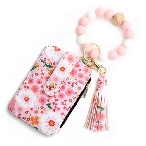 ECBLI Women's Boho Beaded Wallet for Women Cute Silicone Credit Card Holder Aesthetic Key Ring Bracelet(Light pink) von ECBLI