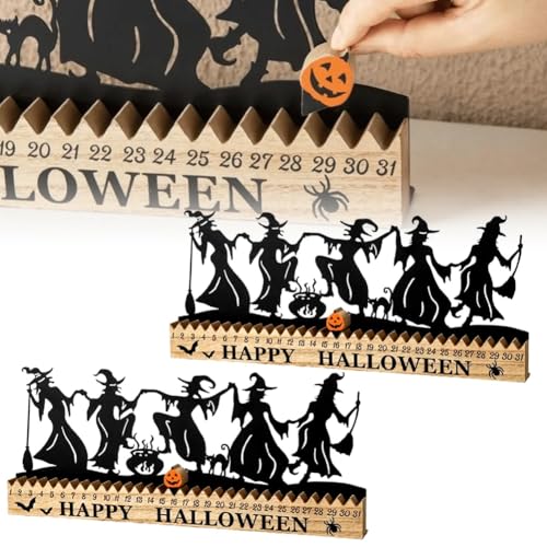 Halloween Dancing Witch Countdown, 18" L Halloween Wooden Table Decor, Dancing Witch Silhouette Countdown Tables Sign, Ornament Advent Calendar Tabletop Spooky Decor Plaques(2pcs) von ECBLI
