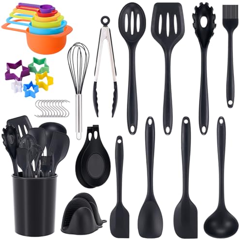 Silikon Küchenhelfer Set,ECCOGREAT 36 Stück Antihaft Kochbesteck Set Hitzebeständiger Kochgeschirr mit Utensilienhalter,Gesund und Antihaft,Spülmaschinenfest von ECCOGREAT