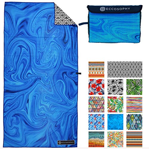 ECCOSOPHY Mikrofaser-Strandtuch für Erwachsene – übergroße Reise-Strandtücher mit Tasche – 180,3 x 88,9 cm schnell trocknende Pool-Handtücher – große sandfreie Strandtücher (Laguna) von ECCOSOPHY