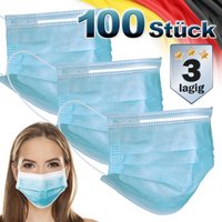 100 Stück Mundschutz Maske Einweg Gesichtsmaske für Erwacösene Blau 3-lagig Schutz atmungsaktive Mundschutzmaske mit Ohrschlaufen und Nösenbügel von ECD GERMANY