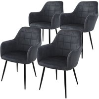 4er Set Esszimmerstühle mit Rückenlehne, Dunkelgrau, Küchenstuhl mit Samtbezug, Polsterstuhl mit Metallbeinen, Ergonomischer Stuhl für Esstisch, von ECD GERMANY