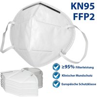 5 Stück Atemschutzmaske Feinstaubmaske Nase-Mund-Schutz Maske FFP2 KN95 - 4-lagige Filterstruktur Vliesstoff Nösenklammer Weiß - Schutzmaske von ECD GERMANY