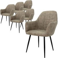 6er Set Esszimmerstühle mit Rücken- und Armlehnen, Olive, Küchenstühle mit Kunstlederbezug & Metallbeinen, Ergonomische Polsterstühle für Esstisch, von ECD GERMANY