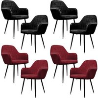 8er Set Esszimmerstühle Esszimmerstuhl mit Rücken- und Armlehnen 4x Schwarz / 4x Bordeaux, Samt Sitzfläche, Metallbeine, Küchenstühle Küchenstuhl von ECD GERMANY