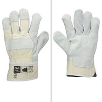ECD Germany 12 Paar Pro-Fit® Rindspaltleder-Handschuhe Größe 10 / XL - Natur - Canvas-Stulpe - Leder Arbeitshandschuhe Rindspalt Schutzhandschuhe von ECD GERMANY
