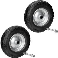 ECD Germany 2er Set Schubkarrenrad mit Blockprofil aus pannensicherem PU Vollgummi, Ersatzrad Gummirad mit Achse, 4.80/4.00-8, Durchmesser 390 mm, von ECD GERMANY