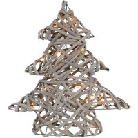 ECD Germany LED Deko Baum Weihnachten mit 15 warmweißen LEDs, 30 cm hoch, Rattan-Metall, Grau, Weihnachtsbaum mit Beleuchtung & Timer, von ECD GERMANY