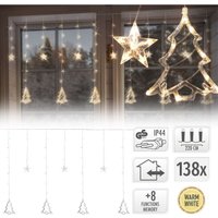 Ecd Germany - led Lichtervorhang 2,2m mit 138 LEDs Warmweiß, Weihnachtsbäume und Sterne, 8 Funktionen, Weihnachtsdeko Fensterdeko für Innen/Außen, von ECD GERMANY